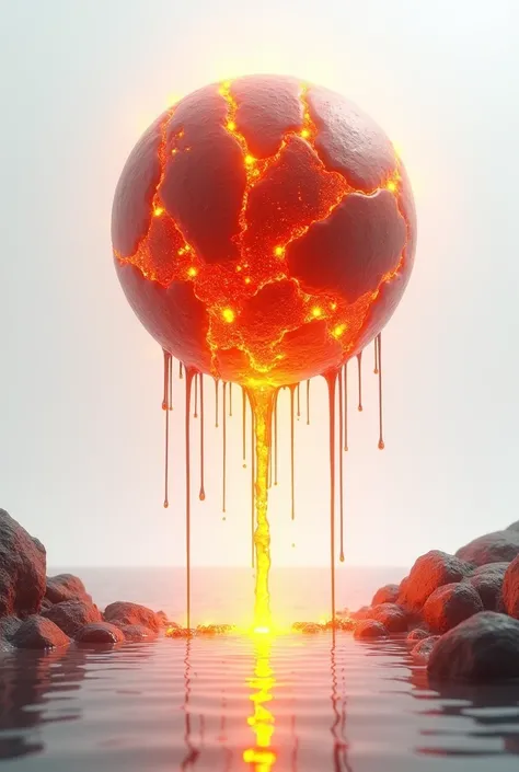 sphere dripping lava drop white backgeound
