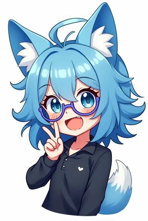  I want you to create a set of personalized emojis for Twitch with the following features:

 character :  A Vtuber with an anime character style .
by: sky blue,  long and slightly messy design with soft waves .
fox ear: sky blue,  with a stylized design an...