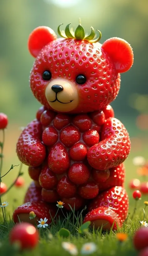 A bear made up of strawberry 