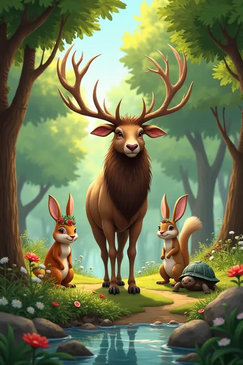  The Magic Horn Elk
Once upon a time ,  in a beautiful forest full of tall trees and colorful flowers , un alce llamado alberto. alberto era un alce grande y fuerte,  but had a broken horn that made him feel sad and different from other moose. One day,  wh...