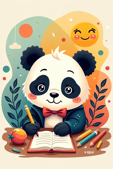 Logo of a simple panda doing colorful schoolwork