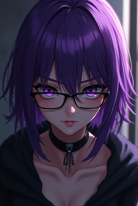 Yandere glasses with purple hair