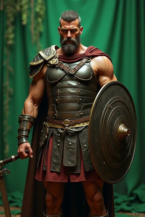 Image of a determined Roman gladiator , I want the gladiators background to be green so I can erase the background