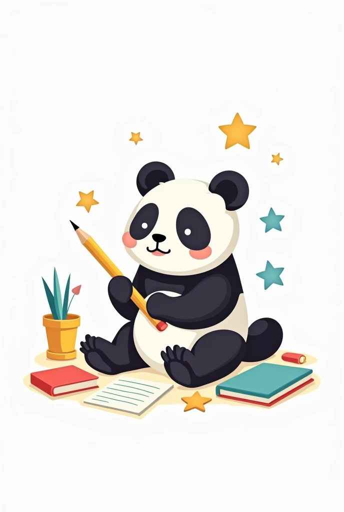 Silhouette logo of a simple and small panda doing colorful schoolwork