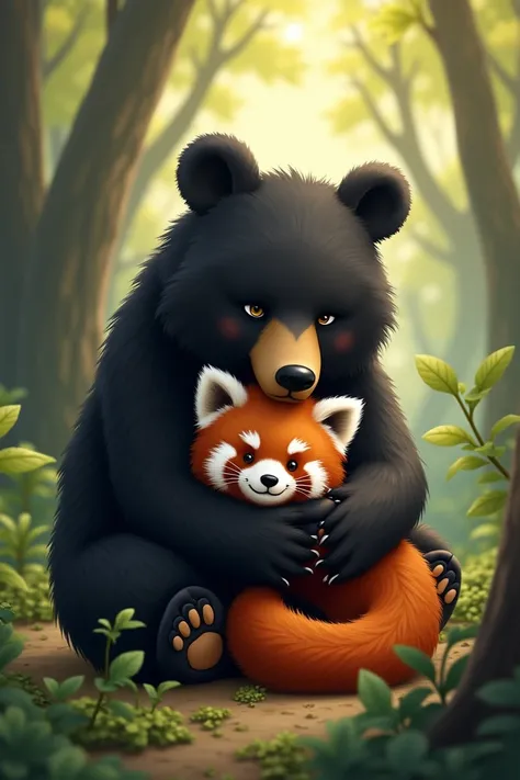 A red panda paired with a black bear <3.