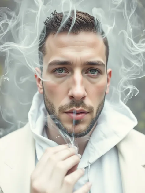 a close up of a man with a hood on de fumar a cigarette, una foto en blanco y negro de Daniel Gelon , tumblr, bellas artes, dramatic de fumar pose, thick Fumar a su alrededor, Fumar a su alrededor, orelsan, ardor intenso, humo intenso, de fumar, con cigarr...