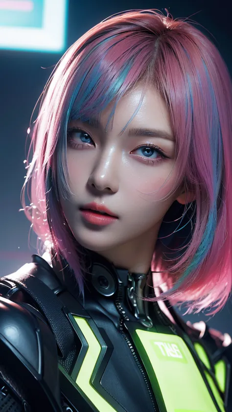 (masterpiece,  top quality,  top quality, official art,  beautifully , aesthetic:1.2), portrait, ( 1 cyberpunk babe  ),  big iri...