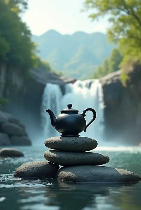 Restaurant logo 
Images of a teapot standing on stones under waterfalls and in the background of a mountain and the inscription of Chaikhana No. 1
