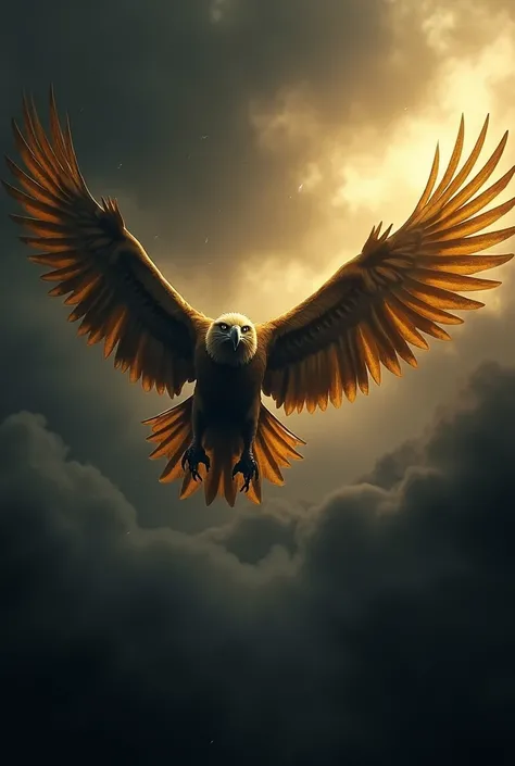 Golden eagle flying in a dark environment