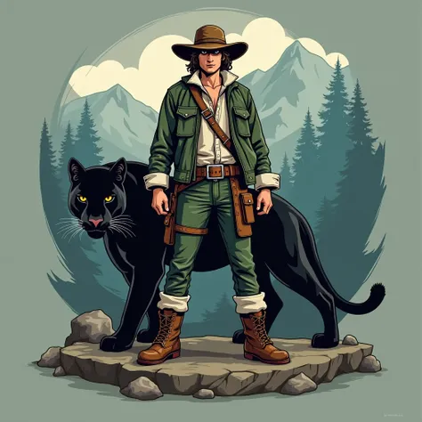 Logo of a young mountain man dressed in green and white with a black panther