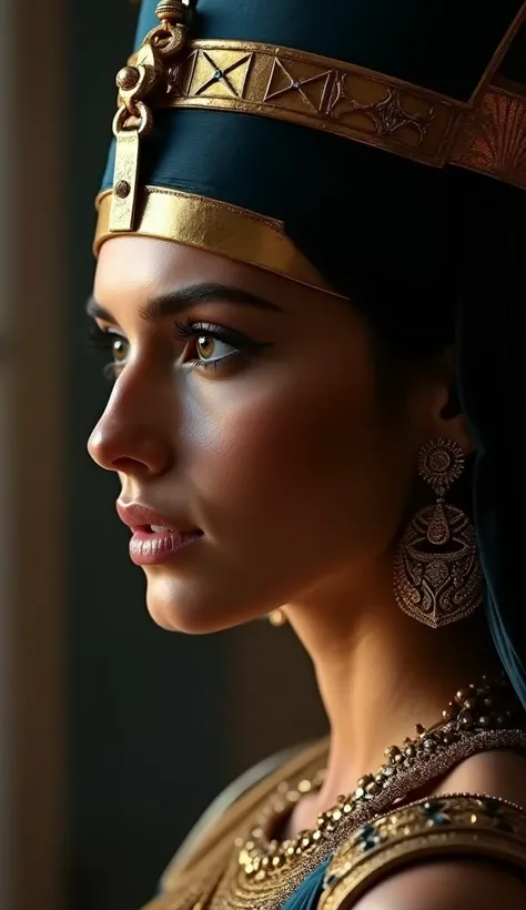 A close-up of Cleopatra’s iconic profile fades in