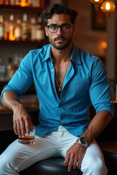 Brazilian man, beautiful,  straight wavy hair , blue eyes, short beard,  full lips ,  looking seductively at the spectator ,  sculptural body,  highly detailed body, defined muscles, Defined abdomen, detailed fingers,  thick muscular thighs , strong arms, ...