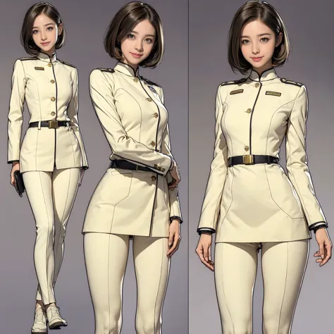 ((masterpiece)),((( best quality))),((Reference Sheet,  character design, smile)), 14-year-old girl,  cute type, ( very slim:1.4), (Very small ass:1.4),  realistic buttocks right down to the eyes, ( medium bust :1.4),  short bob,  Thin Thighs , Long legs, ...