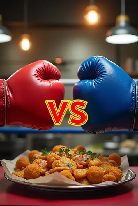  I need an image of a boxing ring ,  with the word SEÑORA SAZÓN , in red letters and yellow border .  Under the WORD MRS. SAZÓN ,  on the left side a boxing glove in red color and on the right side a boxing glove in blue ,  in the middle of the two gloves ...