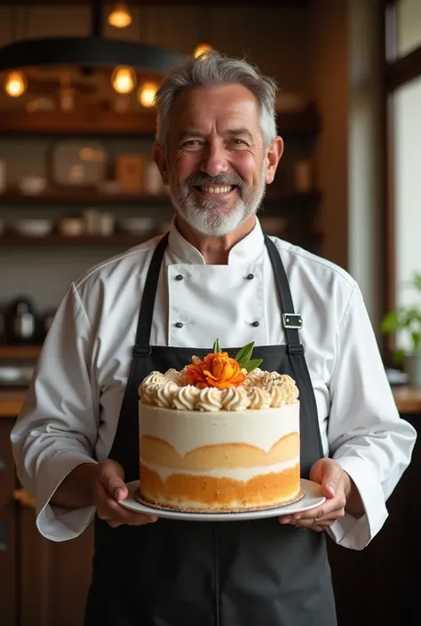 Chef Bogdan Holding a Cake Called Mom Cafe