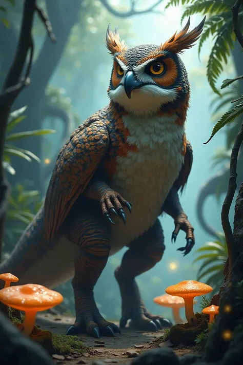 Image of a Dinosaur mixed with an owl 