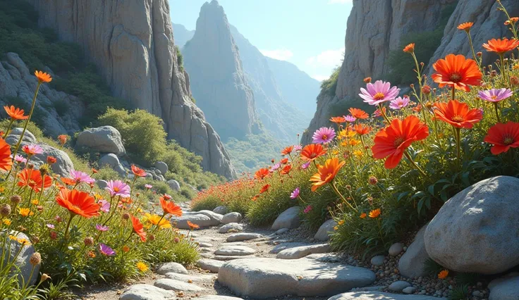 Wildflowers growing in rocky terrain
