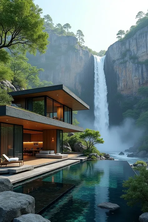 Modern house waterfall