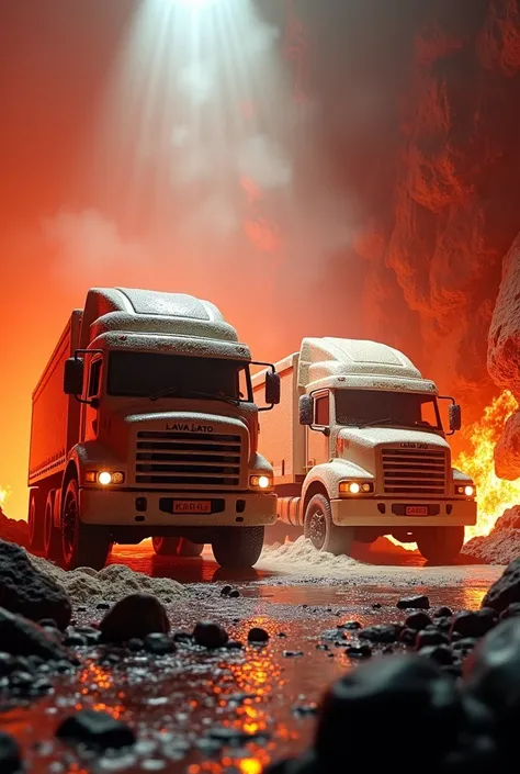 Two soapy trucks written in the spotlight Lava Jato Truck Car