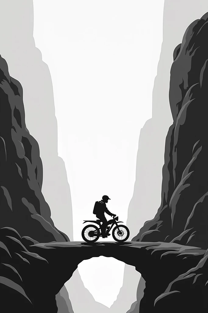 simple black and white clipart of a biker inbetween real and imagine world