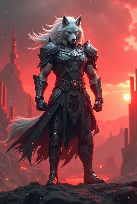 Create a man inspired by a white wolf based on ncsoft Revolucion Kamael