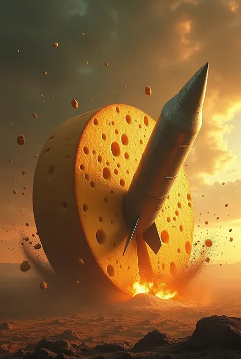 Massive nuclear missile hitting a cheese