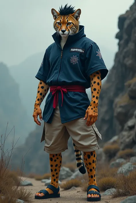 A cheetah dressed up as Sasuke