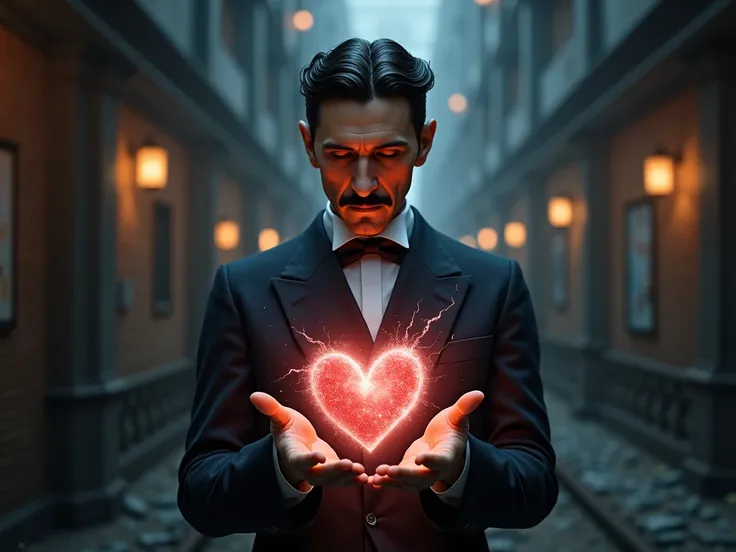 draw Nikola Tesla showing a heart