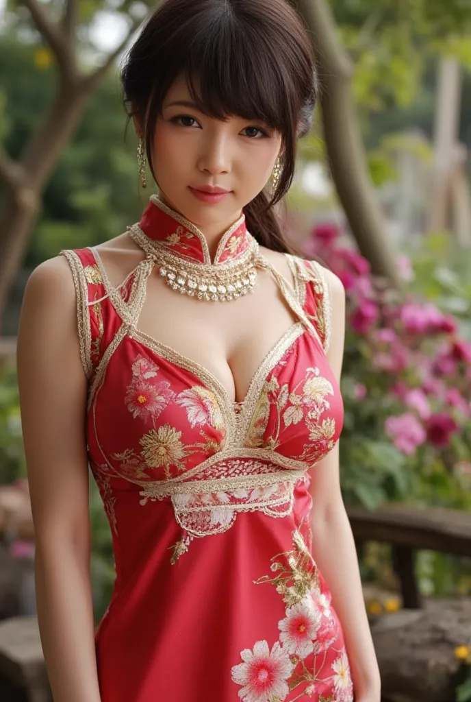 ，pubic hair，young asian woman,chinese woman,wearing a traditional chinese wedding dress, full body