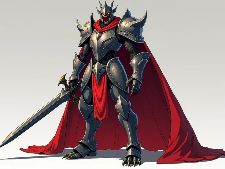 Height 7-8 feet

Armor: A strong and shiny armor that covers its body

Helmet: A knight helmet that covers its head

Sword: A large and powerful sword that it holds in its hand

Back: A large and shiny cape that flows behind it, showcasing its monstrous ap...