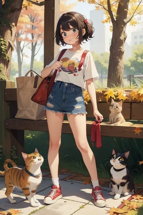 maSterpiece, best quality,maSterpiece， best quality，Cute doodleS， funny, excellent, S，Short length，Curly hair, Hair from two tailS， bright , inquiSitive eyeS，freckleS，thick eyebrowS，長袖のShort white T-Shirt，Very Short denim miniSkirt， down jacket ， open fly，...