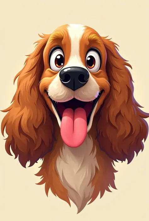 I need the image of the face of a cocker dog smiling and sticking out her tongue, make it more animated in a style like the simplest cuphead video game 