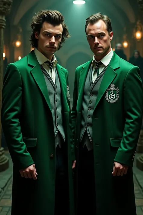 Imagina a Harry styles y a Robbie Williams con el uniforme de slytherin