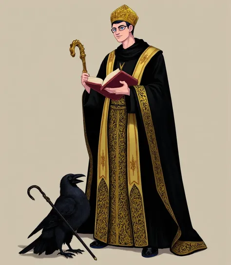  Occupation :  Bishop of the Holy Order Appearance :  A tall, slender man of about 40 years old with piercing blue eyes and a chiseled jaw .  His dark hair is well trimmed and a sly smile often appears on his lips . outfit:  Wear the traditional black robe...