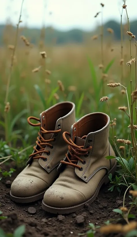 They find old shoes from a farmer, in the field