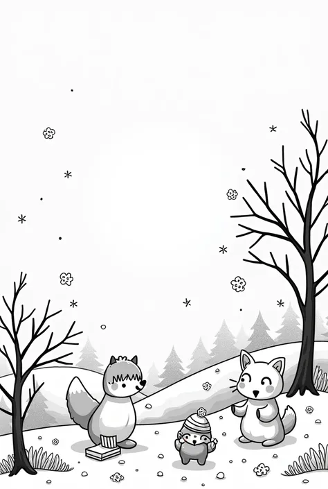 Black and white winter coloring, cartoon style 