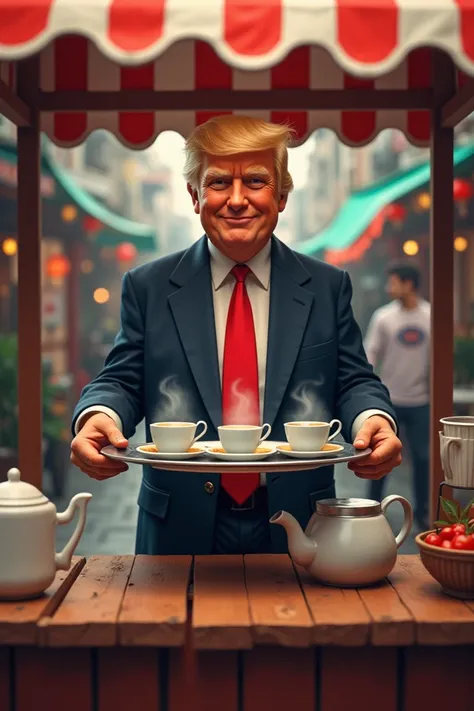 Donald trump selling tea at stall