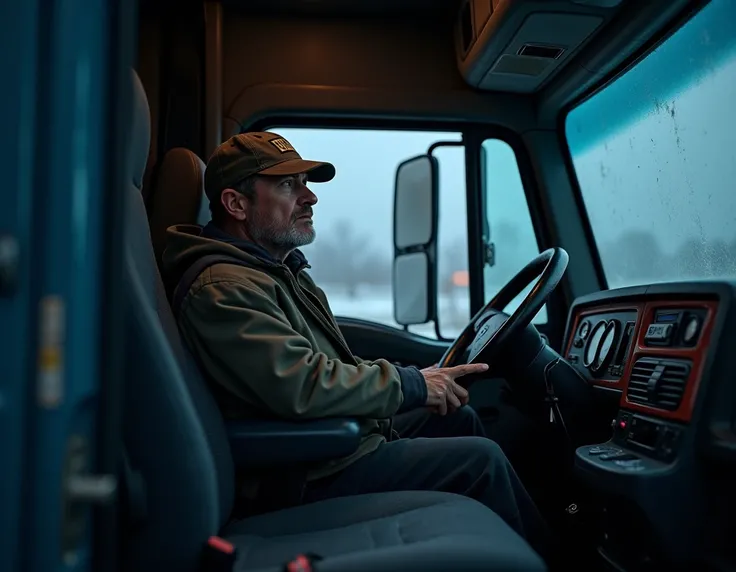 The man from seed 1157268446 spent his nights in the cramped cabin of his truck . Le chauffage peinait à repousser le froid mordant des hivers européens,  and the rumble of the neighboring engines in the rest areas often prevented him from falling asleep.