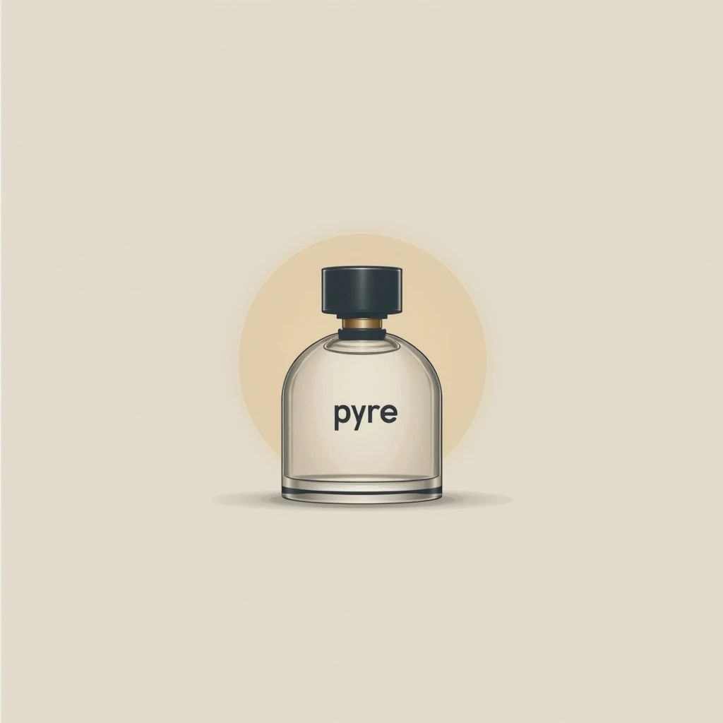  Create a minimalist logo for a perfume brand called "Pyre ", with a bottle of minimalist perfume in the back