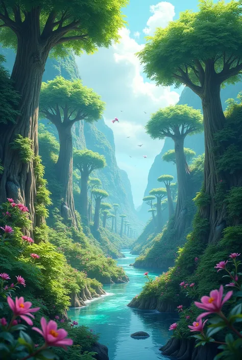 Very beautiful landscape animated with trees and rivers with lots of color