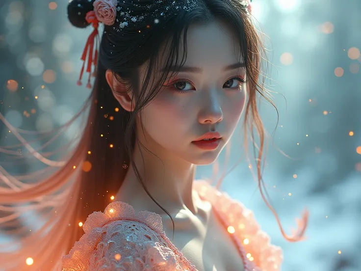 ultra realistic 32k, hdr, 8k uhd,best quality,high quality,extremely detailed,intricately detailed,high resolution, Realistic, film rendering, (large cleavage,Big tits),(1 girl,korea face sexy  , pale skin, (body heigth:140cm), innocent look, Young face,Be...