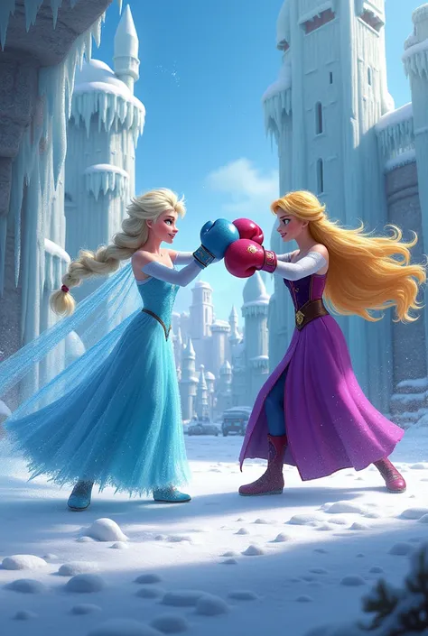 Elsa at the frozen boxing with rapunzel at spaim