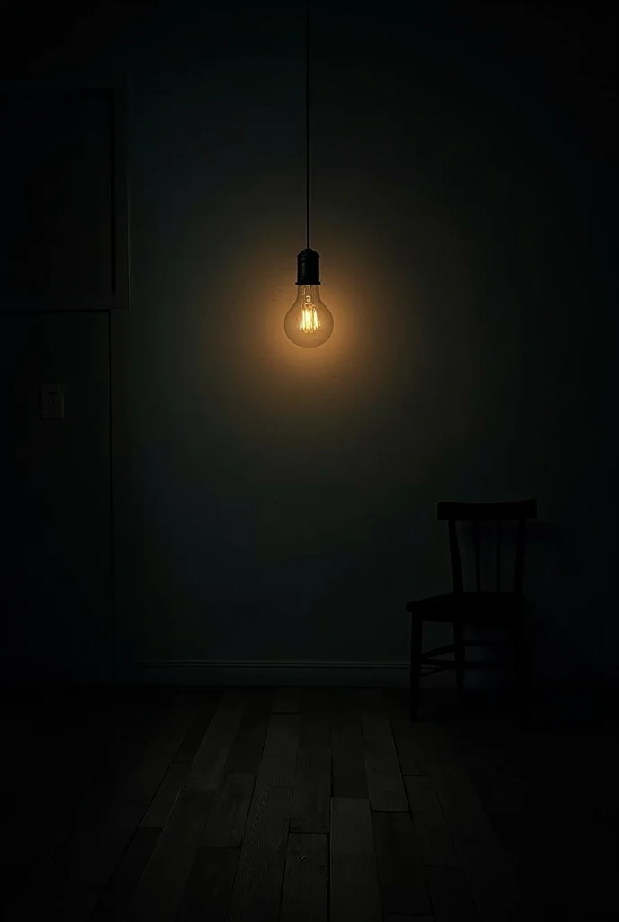 a dark room, With a light bulb 