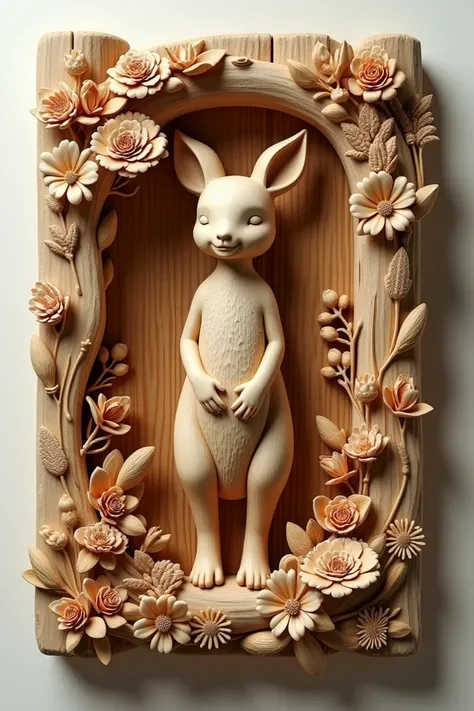 Plaque nominative unique 3D Amine en sculptures sur bois avec des fleurs