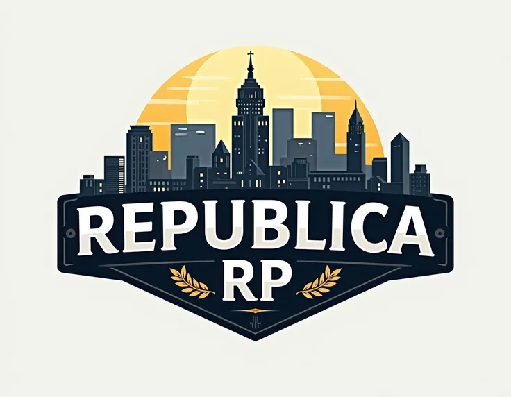 I want a logo for a roleplay server its called Republica RP that has a city in the background 