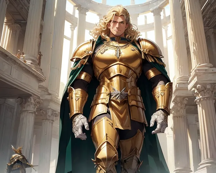 Masterpiece, HD, High Resolution, High Quality, Best Quality, Super Detailed. Solo character alone. Science fantasy art. “Warhammer 40K aesthetic”.
{{(A 1000-years-old roman-emperor-demigod warrior-paladin:(appearance: shorter-curly-blonde-hair. White-laur...