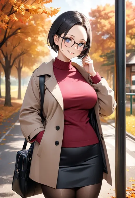 RAWphoto,photorealistic,8k16k,best quality,perfect anatomy,perfect detailed,ultra highres, extremely detailed eyes and face,gleaming skin,shiny skin,1girl,Japanese,black short hair,pixie cut, (wearing glasses:1.3),(parted bangs,forehead:1.2),round face,med...