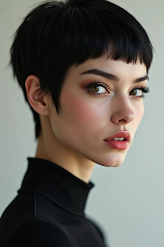  woman with short hair  
