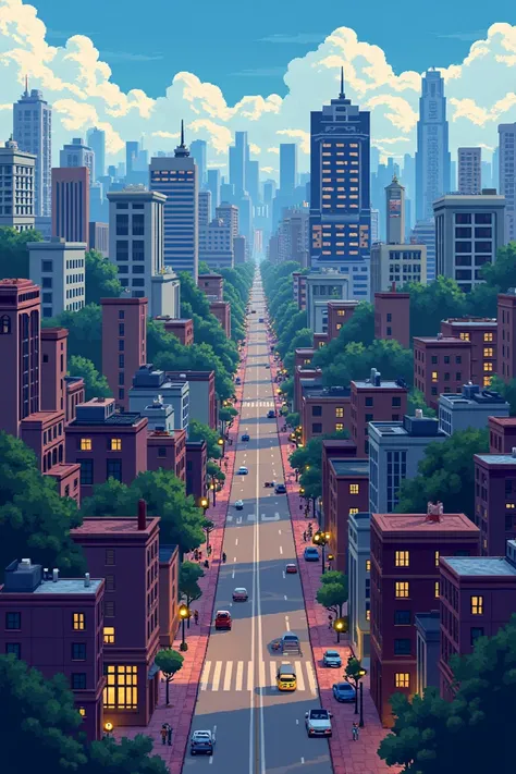 A 2d, pixelart, city backgound