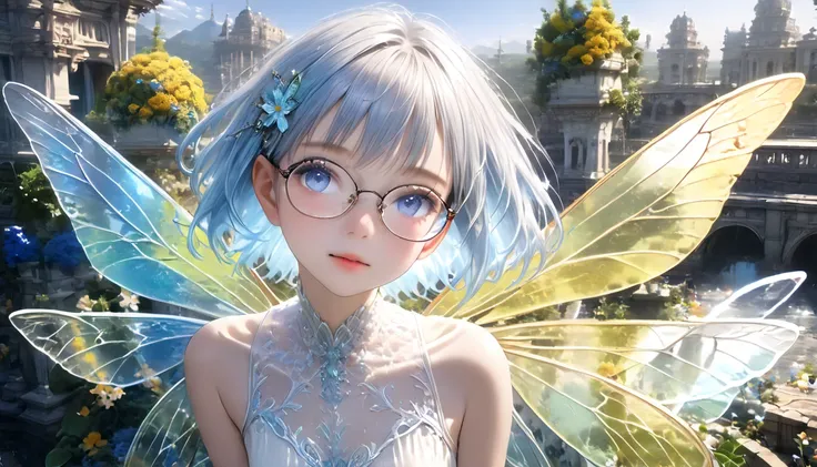 ( best quality,8K quality),( ultra high resolution,photo realistic:1.8),(super detailed,incredibly, detailed background),( RAW photos :1.2), (Super realistic:1.8),(master peace1.21), (((One fairy girl))),(((Detailed Eyes))),(((Glasses,Glasses,Glasses))),((...